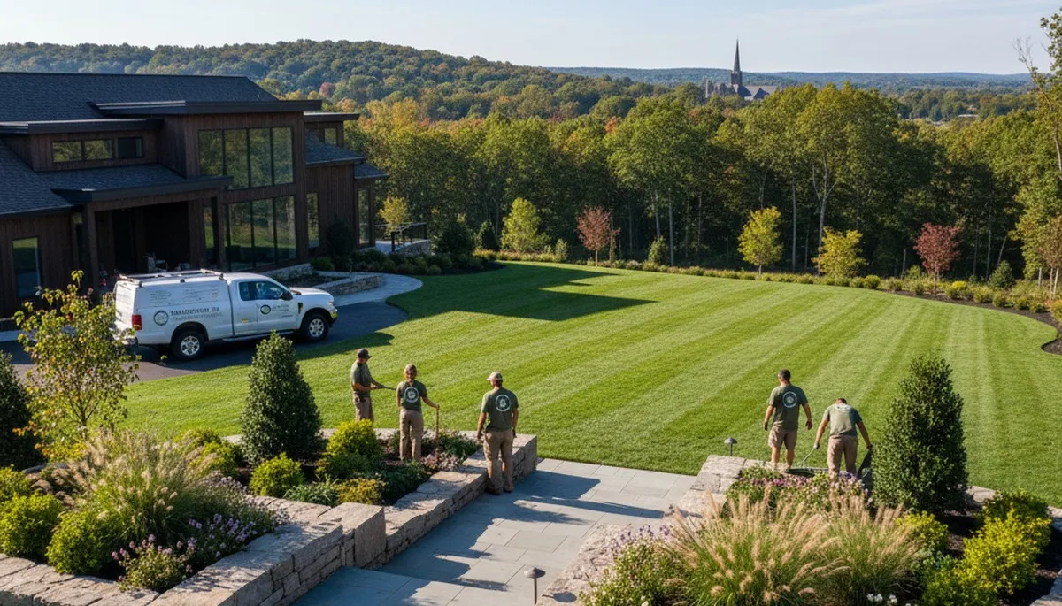 Landscaping crew providing lawn care and yard maintenance in Easton, PA
