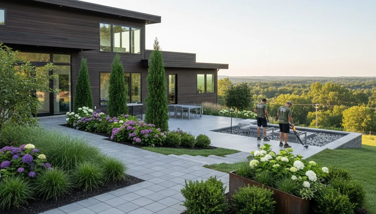 Landscaping team providing lawn care and hardscaping services in Easton, PA